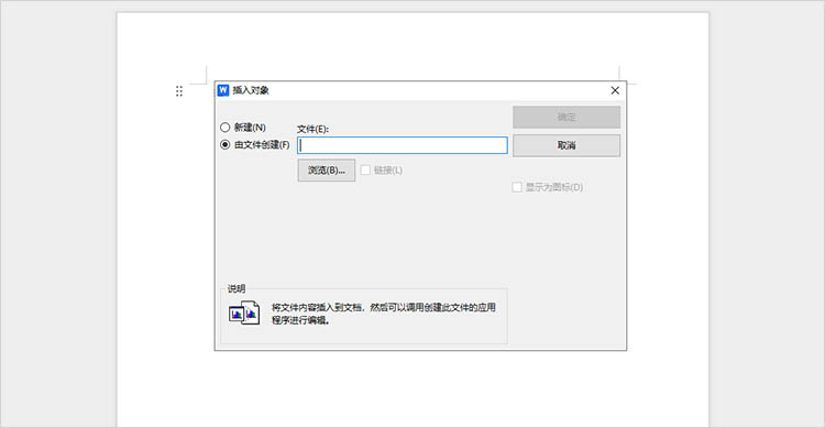 借助插入对象功能